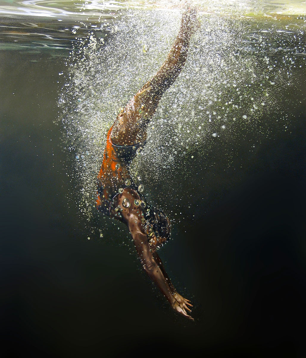 В воде ныряет в реку. Eric Zener художник. Человек плывет в воде.